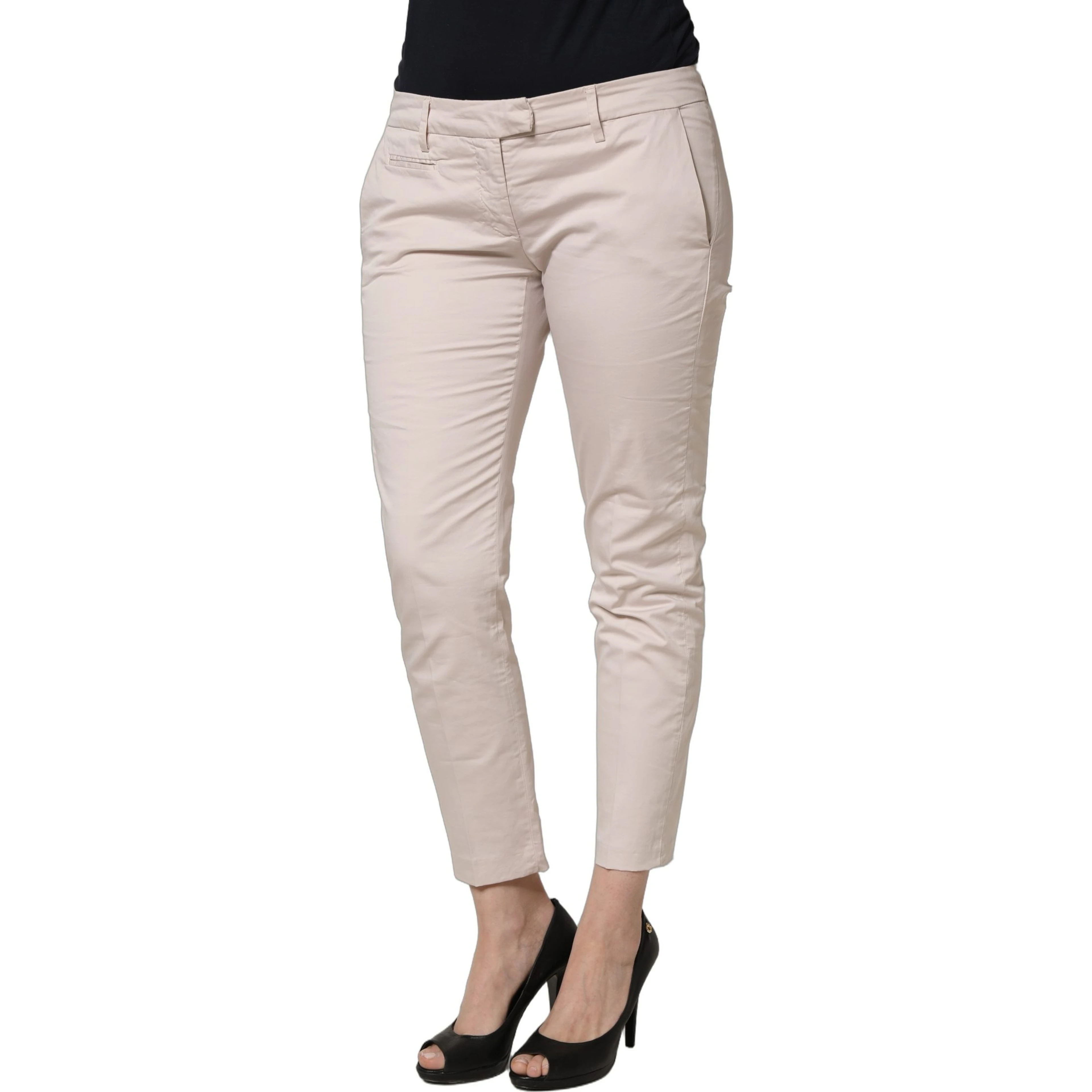 Beige Low Waist Tapered Women Cropped Trousers Pants