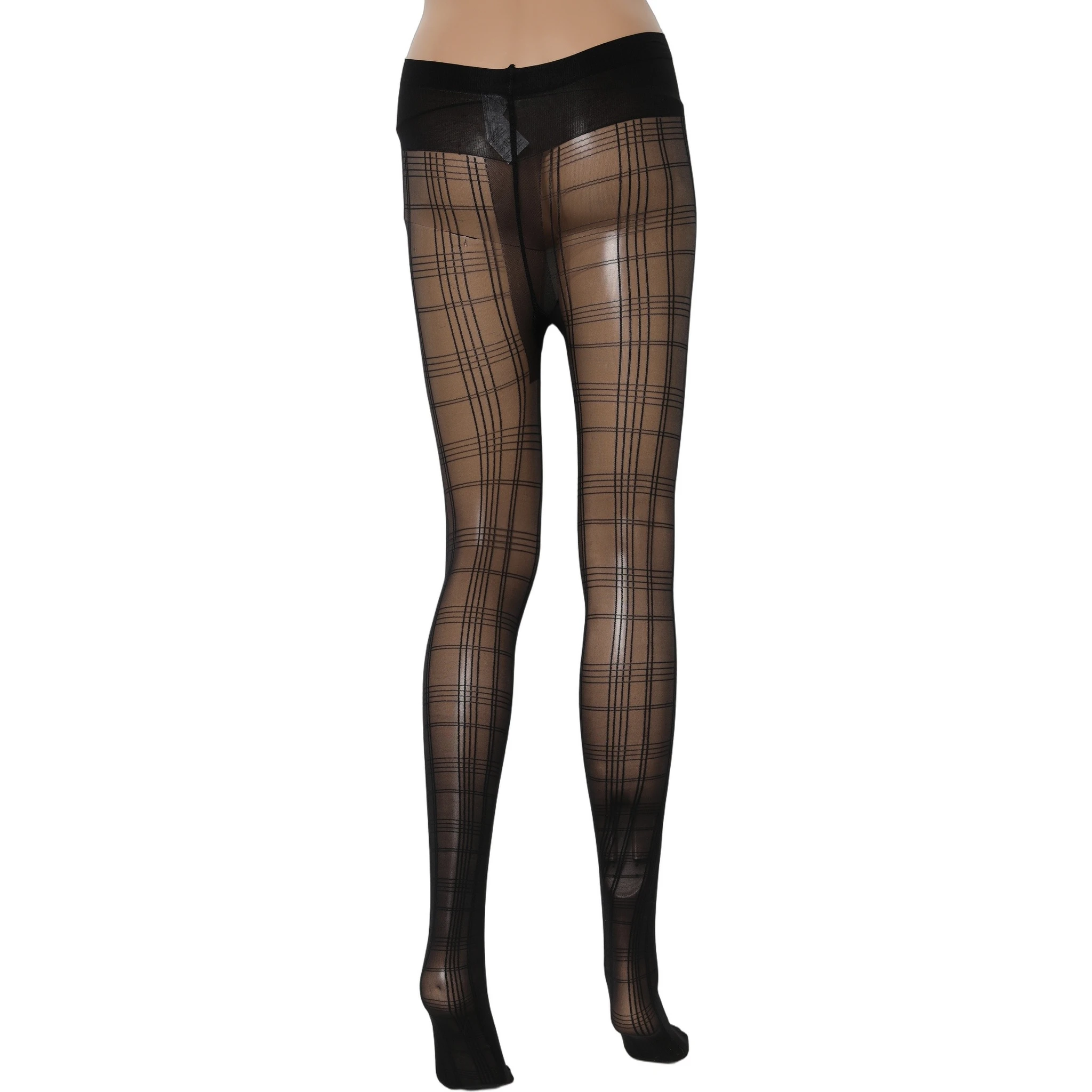 Black Nylon Tartan Pattern Tights Stockings Socks