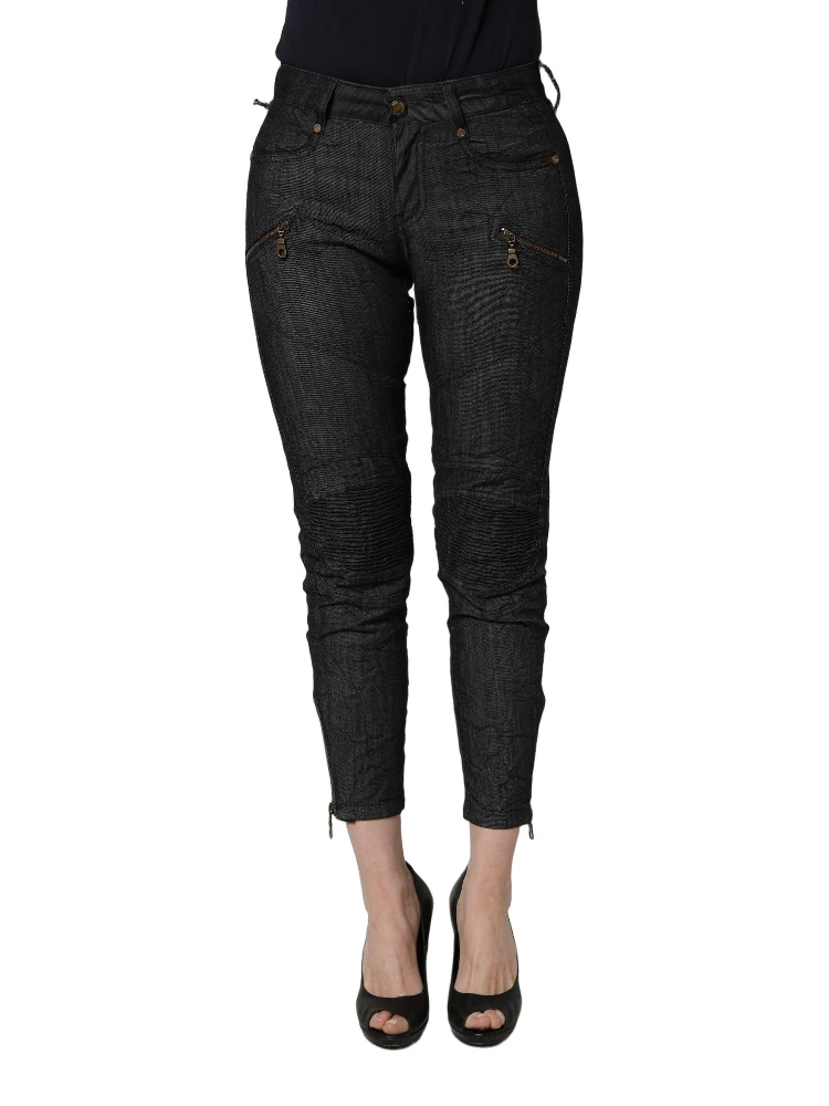 Black Cotton Mid Waist Skinny Denim Jeans