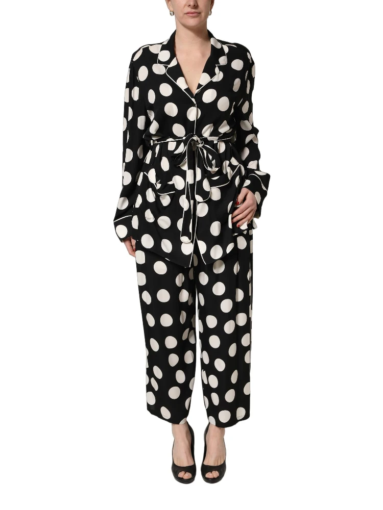 Black White Polka Dot Pajama 2 Piece Set Sleepwear