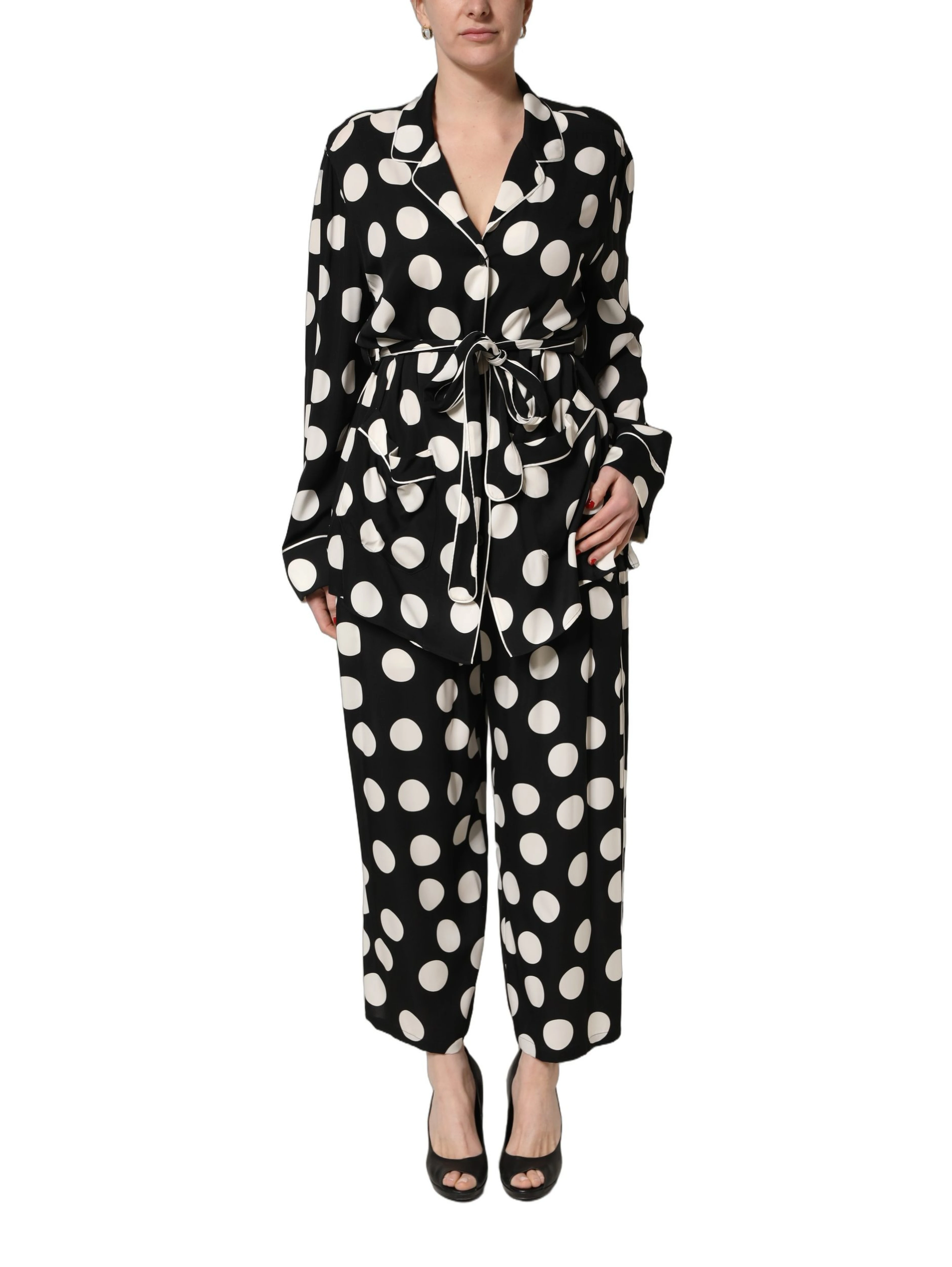 Black White Polka Dot Pajama 2 Piece Set Sleepwear