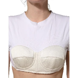 White Bustier Short Sleeve CrewNeck Cropped Top
