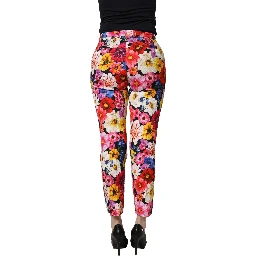 Multicolor Floral Print Tapered Trouser Pants