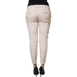 Beige Low Waist Tapered Women Cropped Trousers Pants
