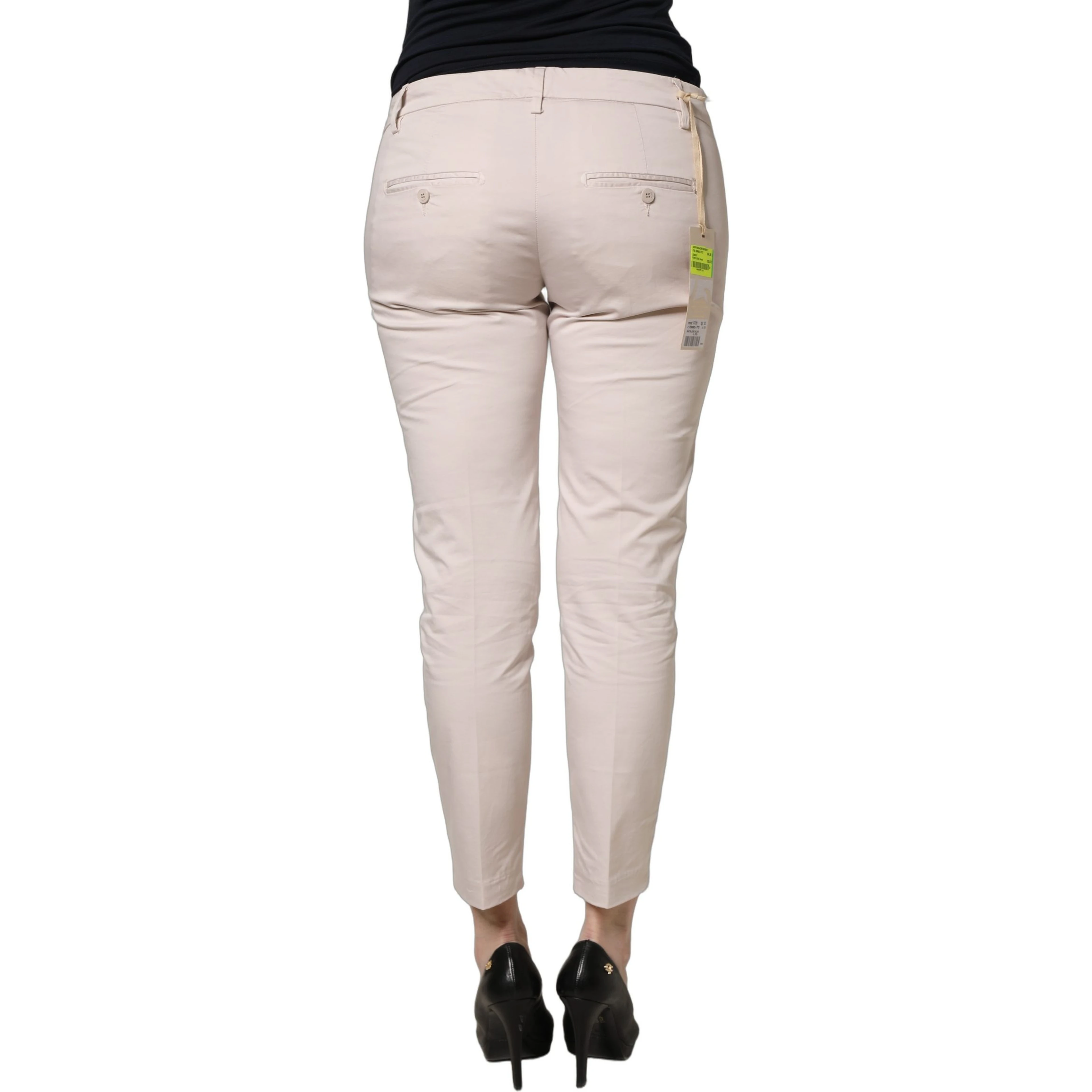 Beige Low Waist Tapered Women Cropped Trousers Pants