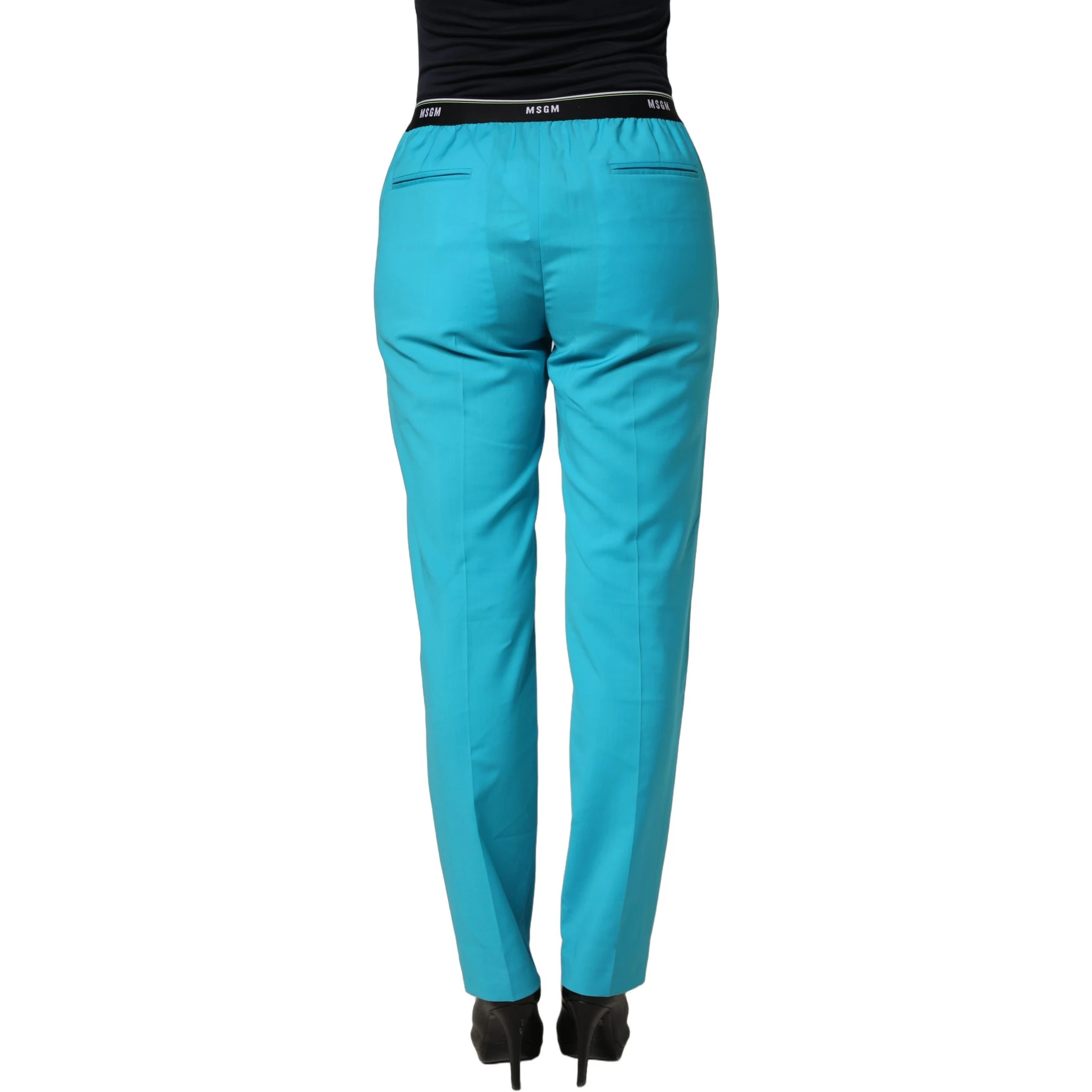 Blue Wool Mid Waist Tapered Women Trouser Pants