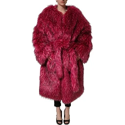 Fuchsia Belted Faux-Fur Trench Coat Jacket