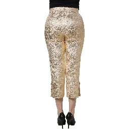 Gold Jacquard Floral Lamé Crop Trouser Pants