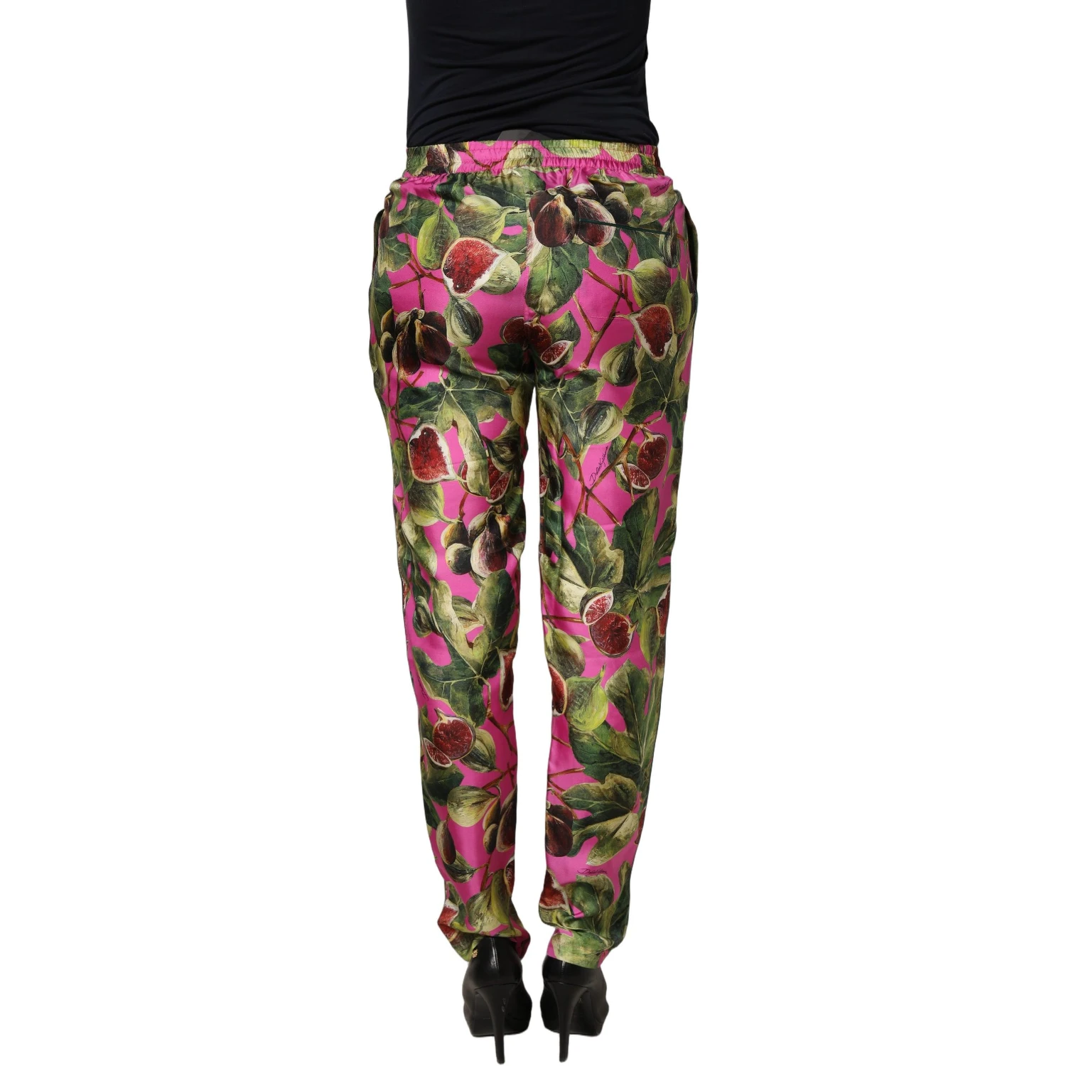 Fuchsia Fig Fruit Leaf Tapered Trouser Pants