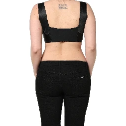 Black Satin Nylon Corset Sleeveless Cropped Top