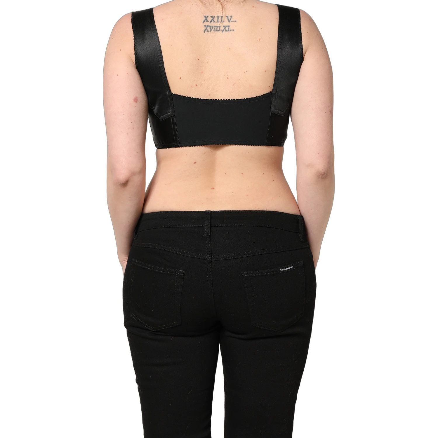 Black Satin Nylon Corset Sleeveless Cropped Top