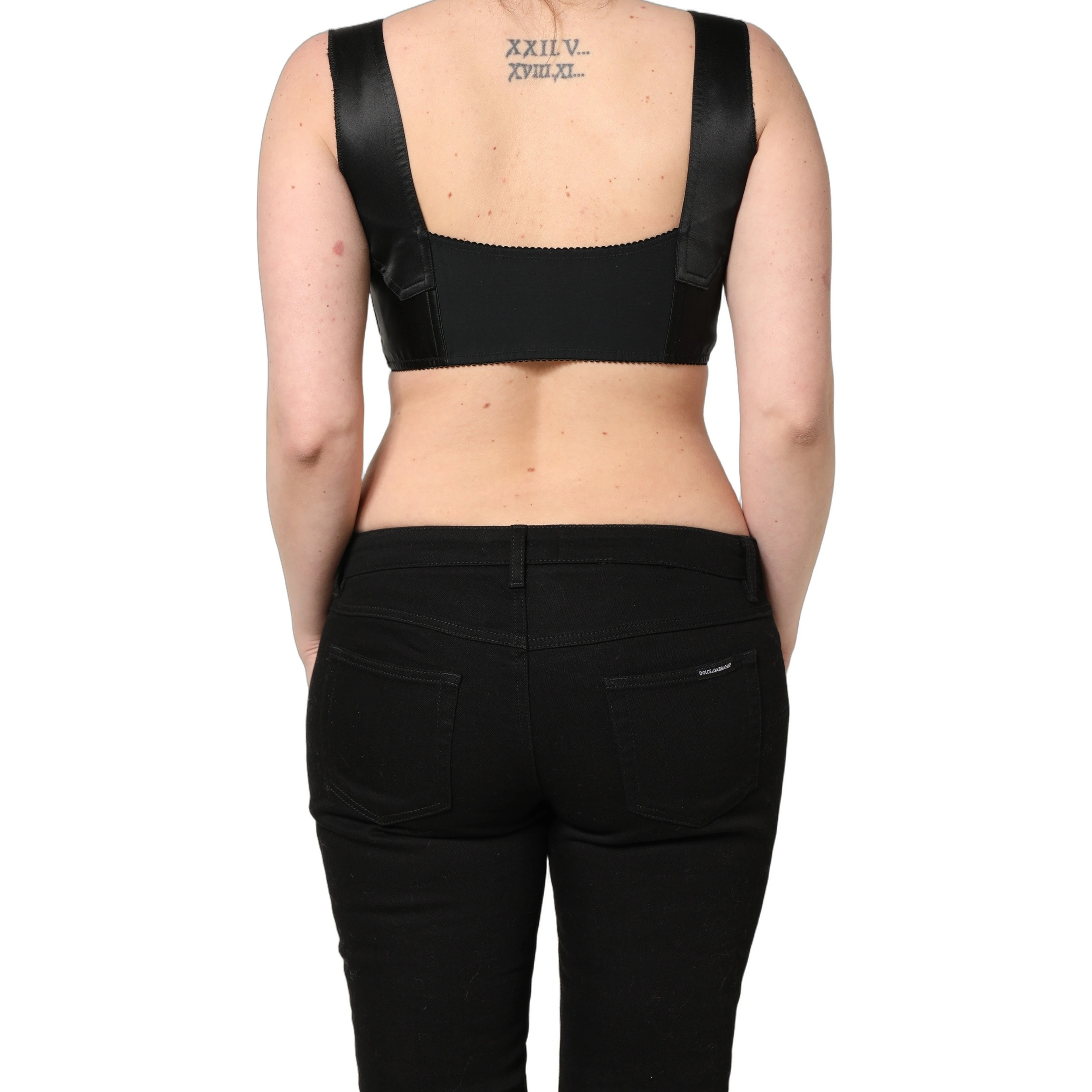 Black Satin Nylon Corset Sleeveless Cropped Top