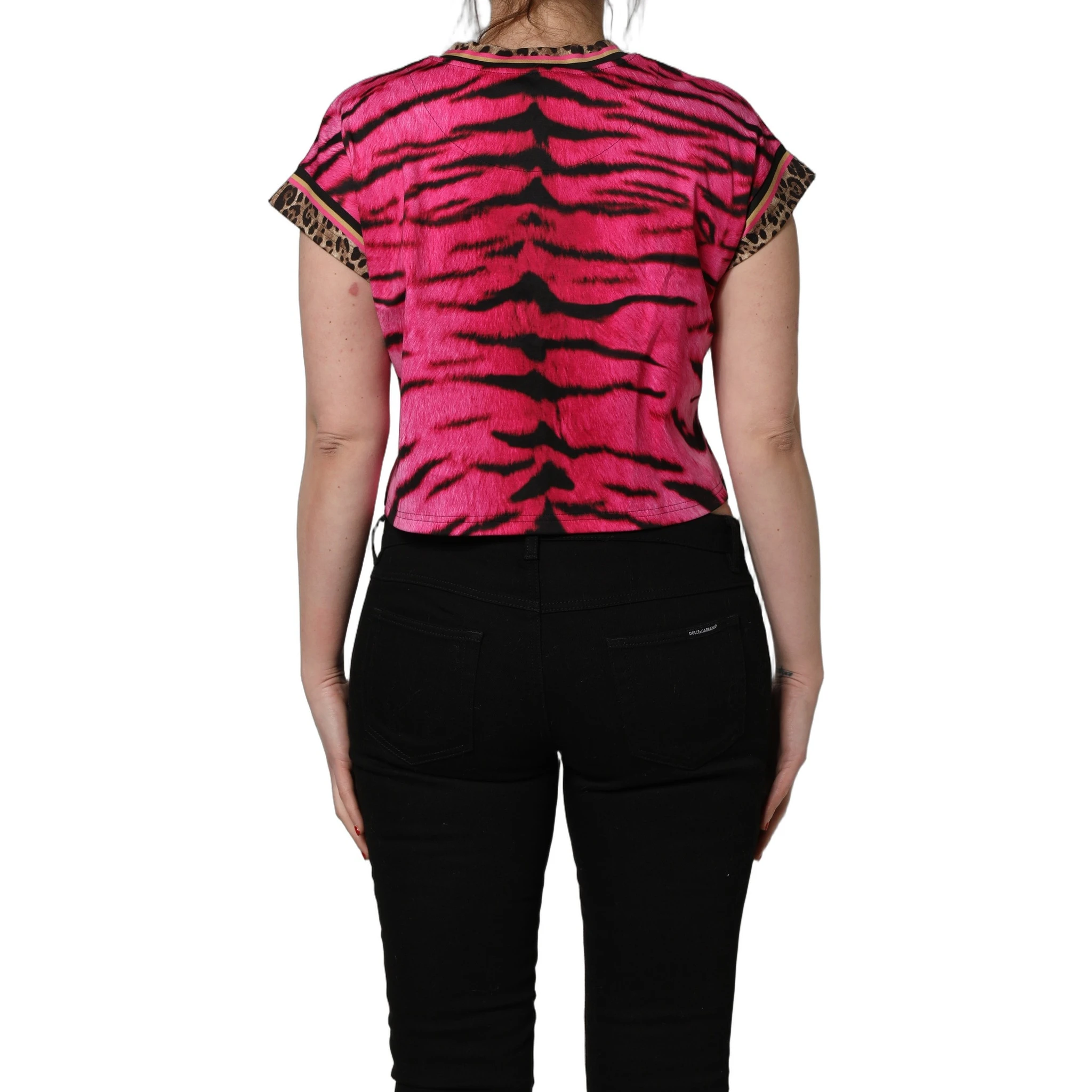 Pink Zebra Sleeveless Crew Neck Cropped T-shirt