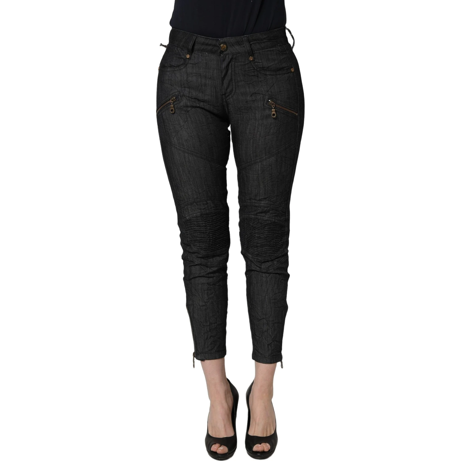 Black Cotton Mid Waist Skinny Denim Jeans