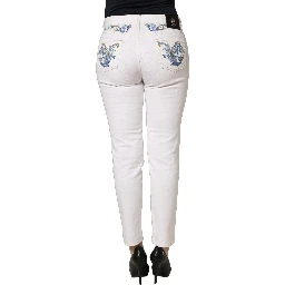 White Floral Print Skinny Denim Jeans