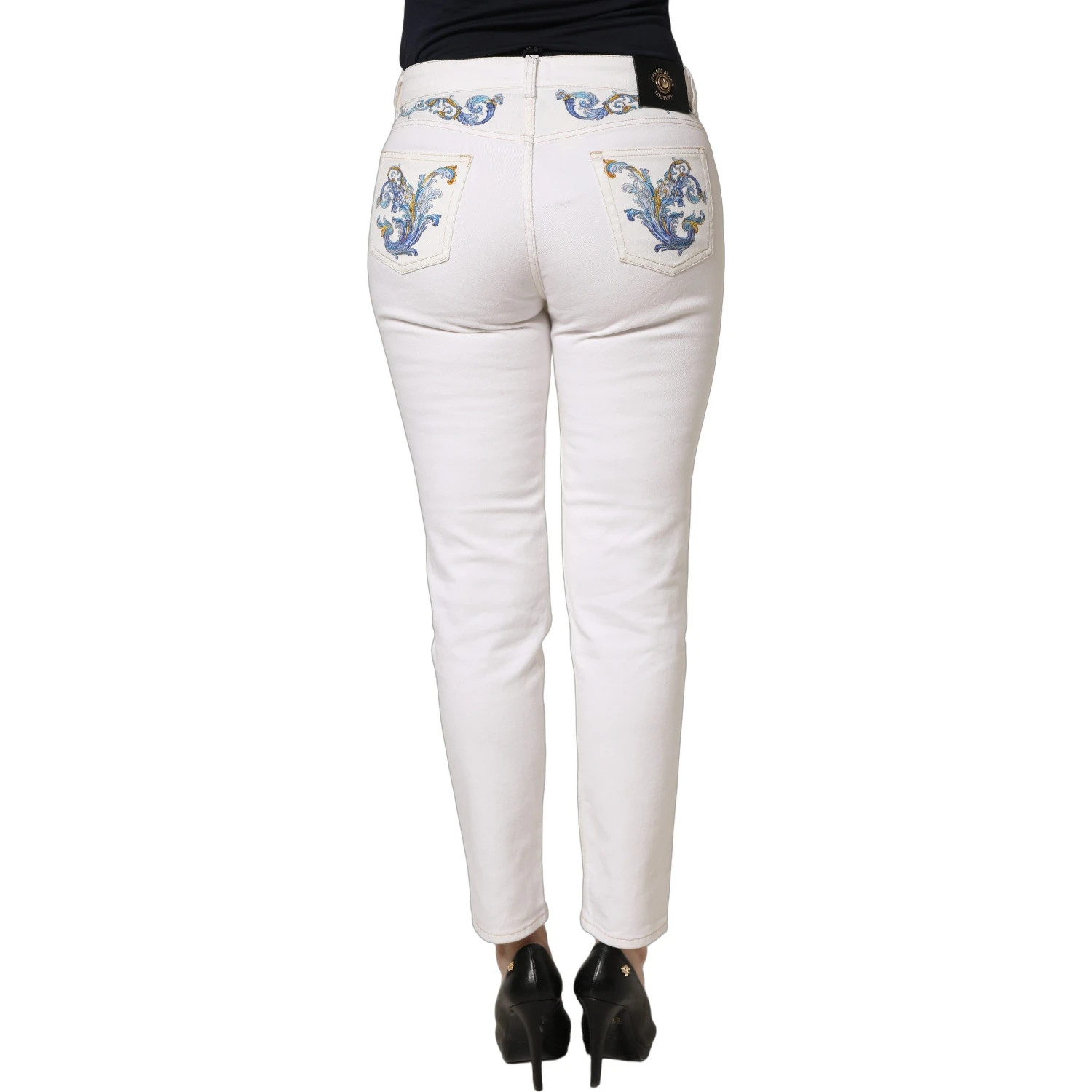 White Floral Print Skinny Denim Jeans
