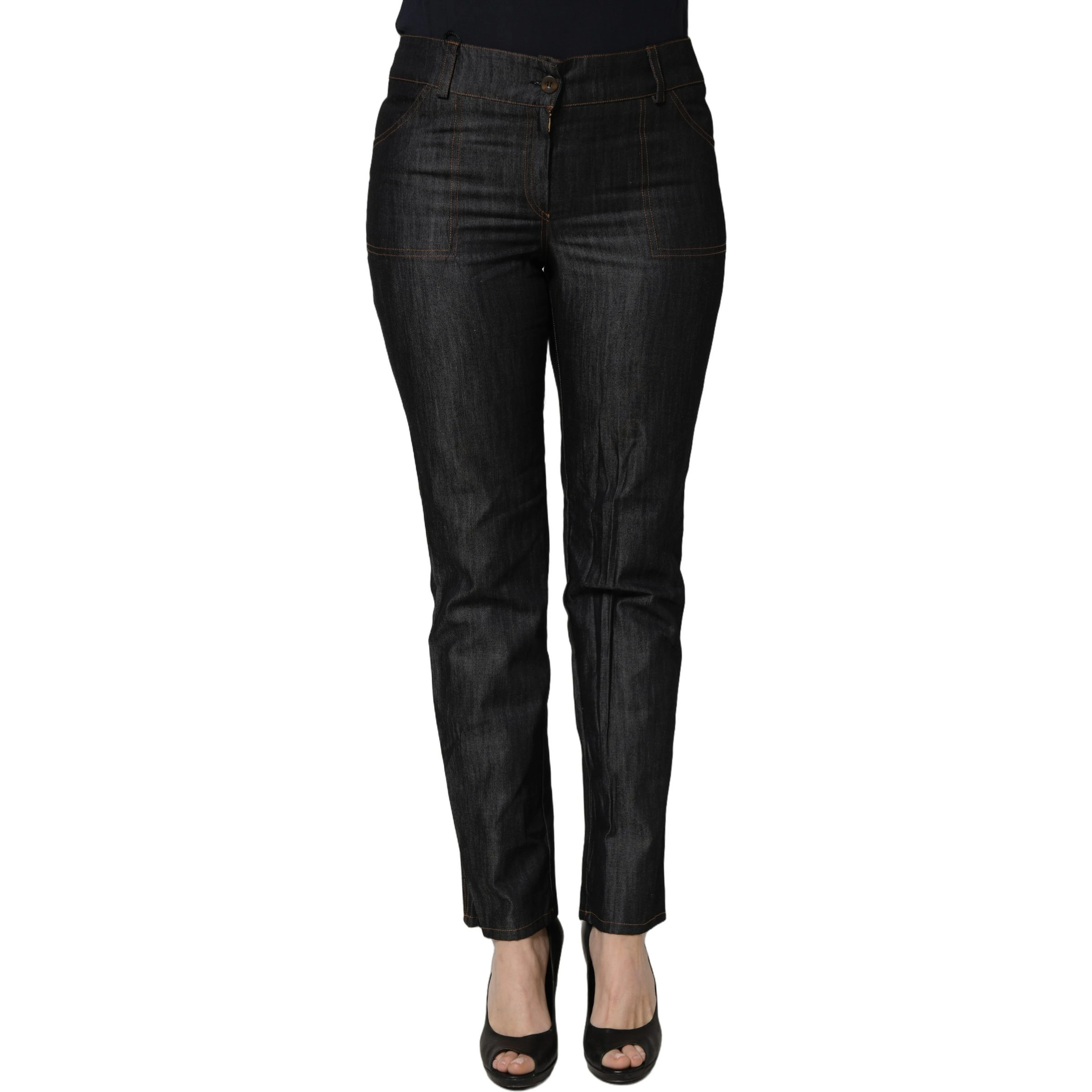 Black Cotton Mid Waist Skinny Denim Trouser Jeans