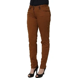 Brown Cotton Mid Waist Skinny Chino Pants