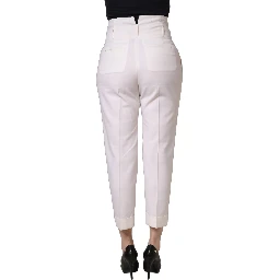White Skinny High Waist Chino Cropped Trouser Pants