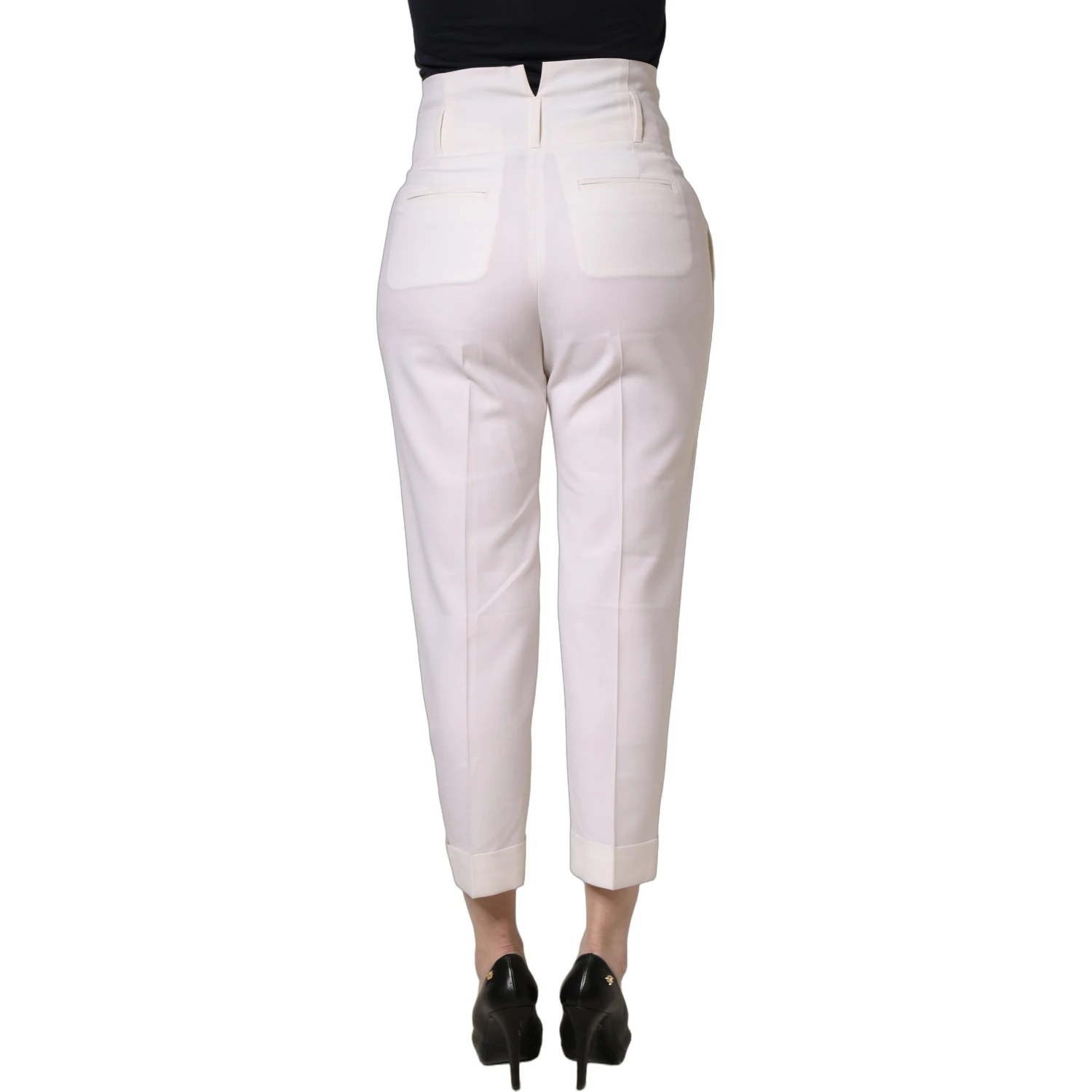 White Skinny High Waist Chino Cropped Trouser Pants