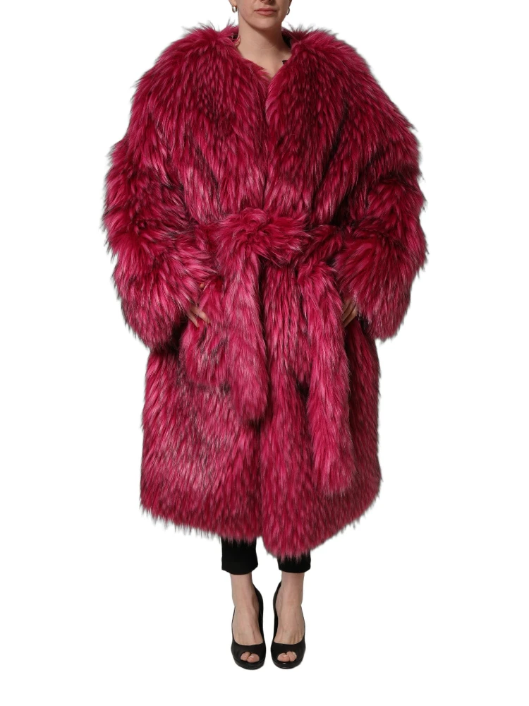 Fuchsia Belted Faux-Fur Trench Coat Jacket alternative