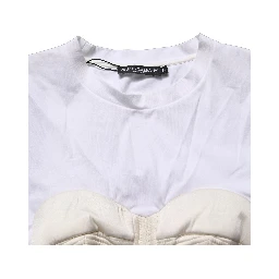 White Bustier Short Sleeve CrewNeck Cropped Top