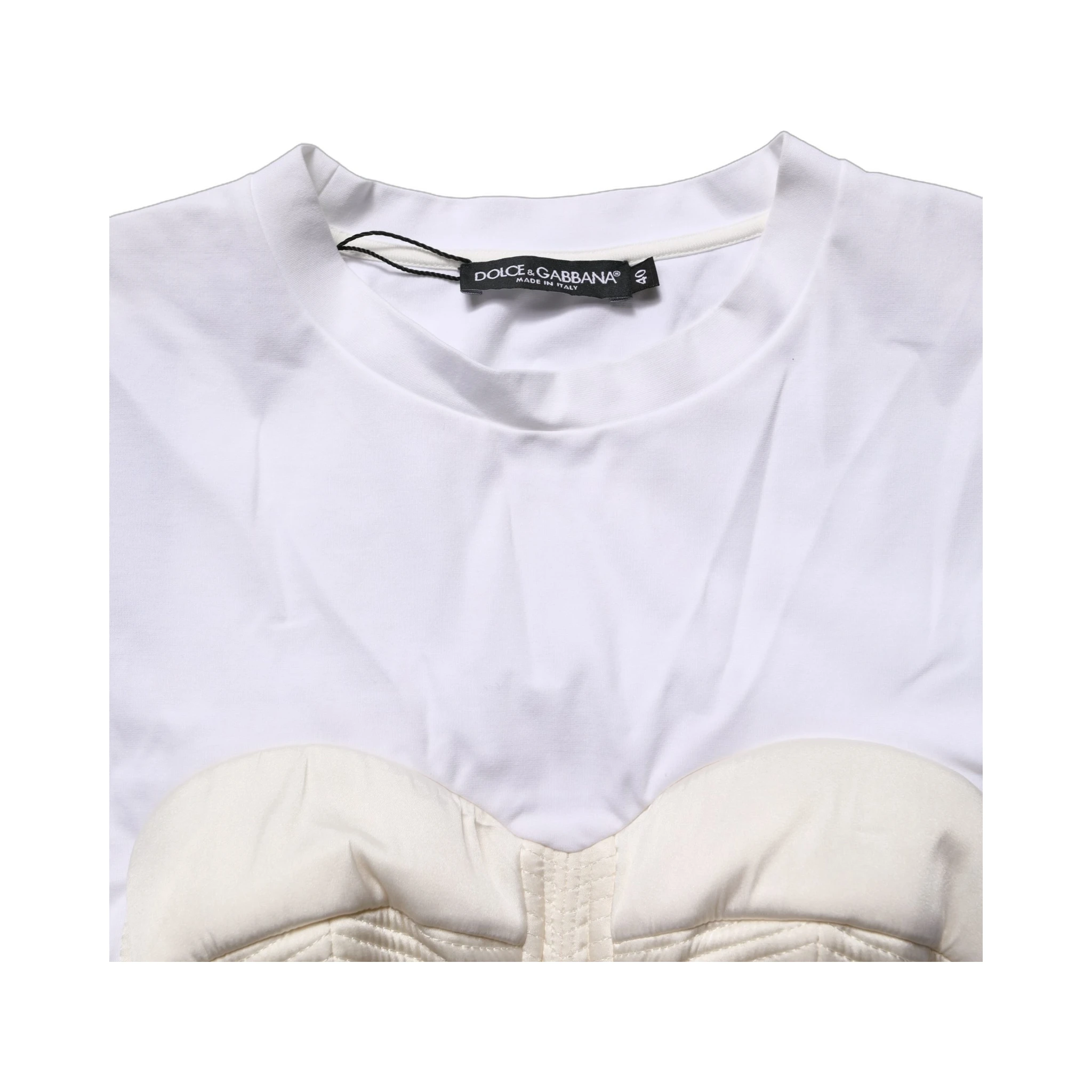 White Bustier Short Sleeve CrewNeck Cropped Top