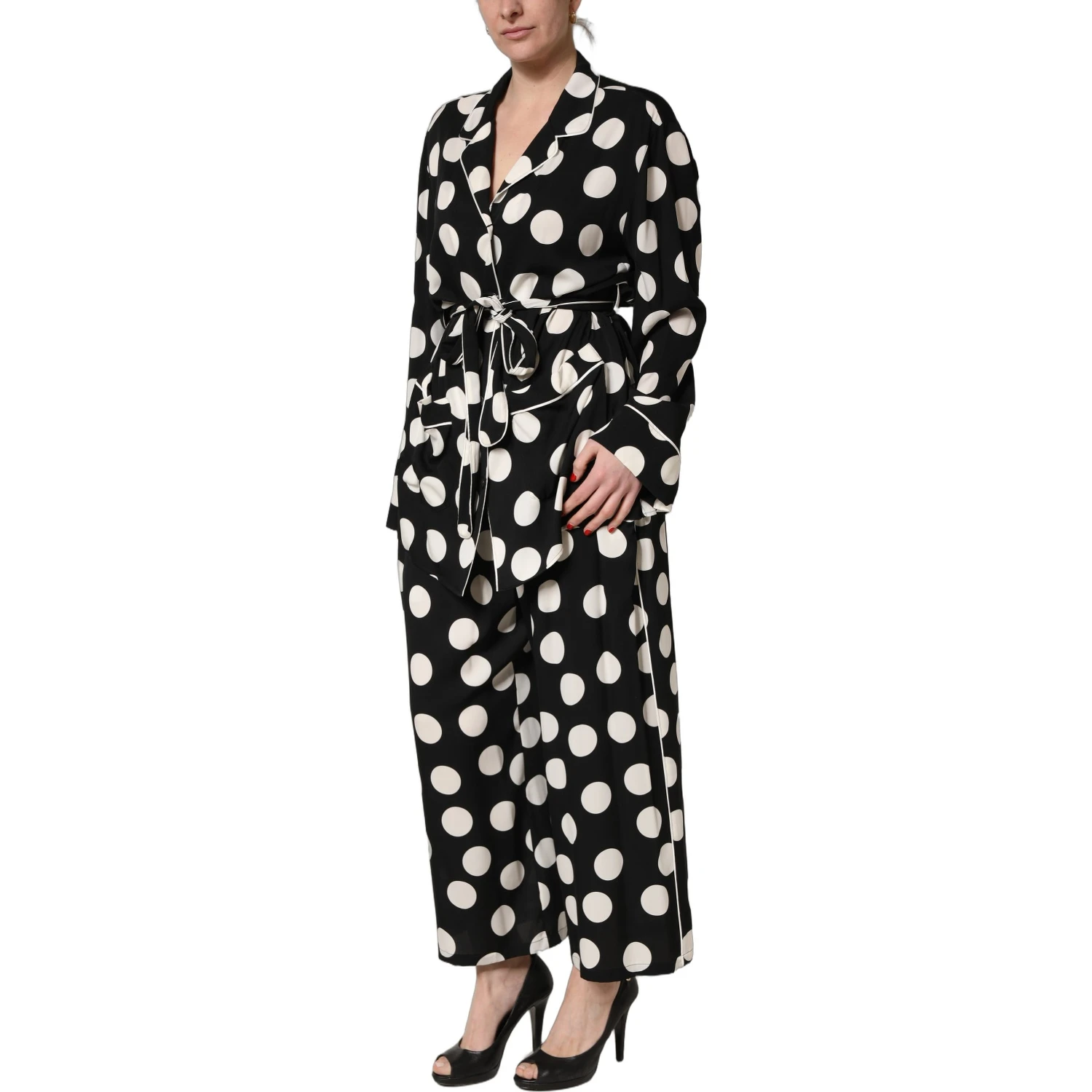 Black White Polka Dot Pajama 2 Piece Set Sleepwear