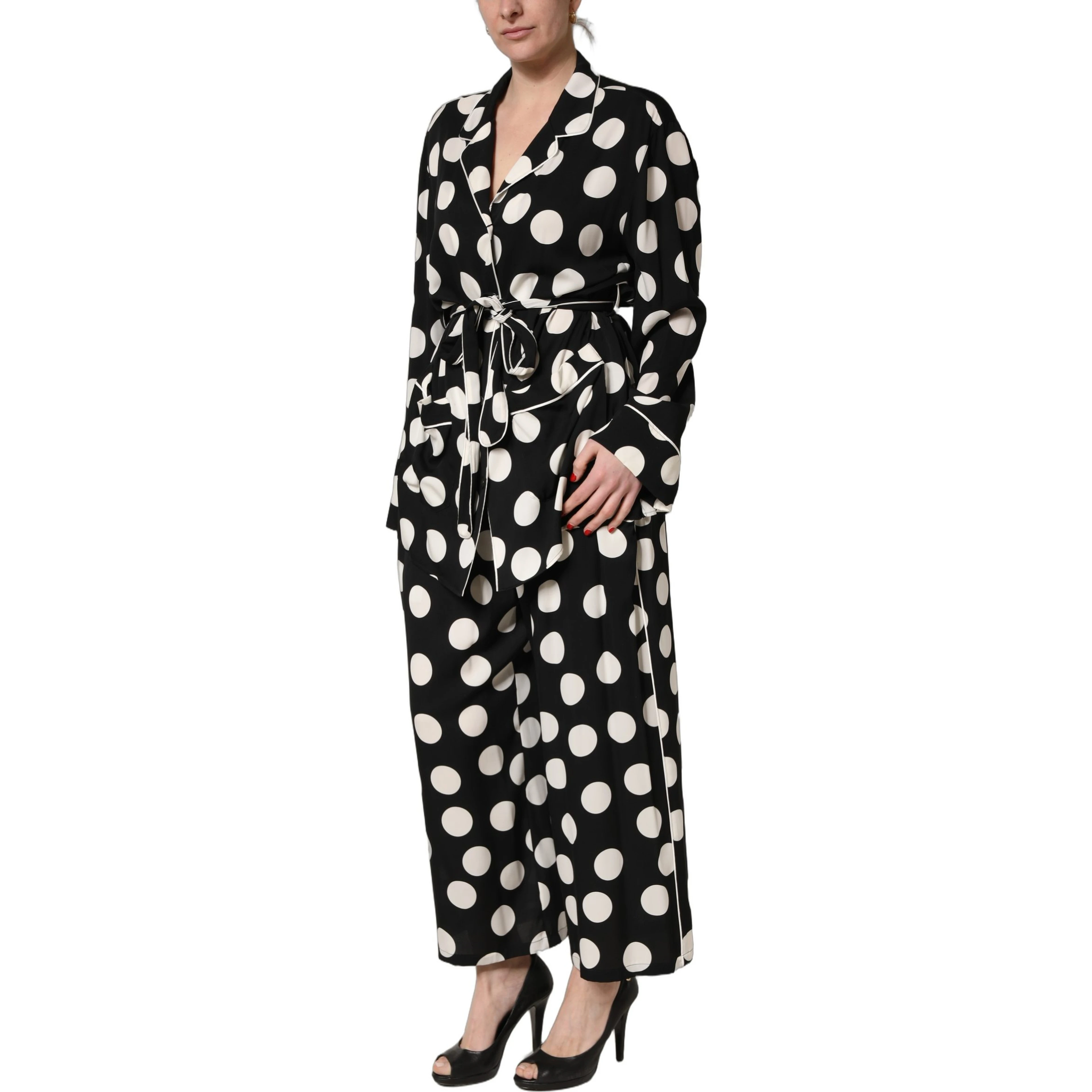 Black White Polka Dot Pajama 2 Piece Set Sleepwear
