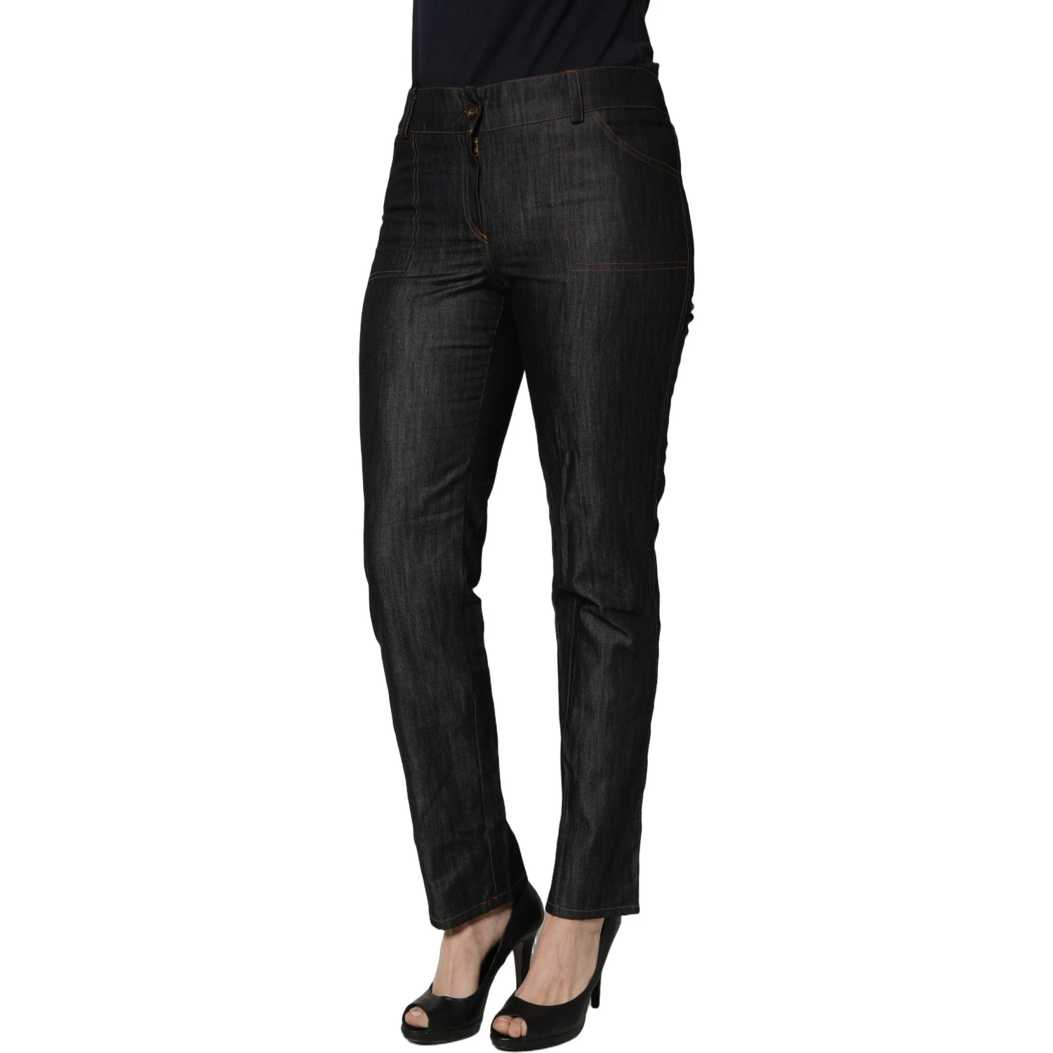 Black Cotton Mid Waist Skinny Denim Trouser Jeans