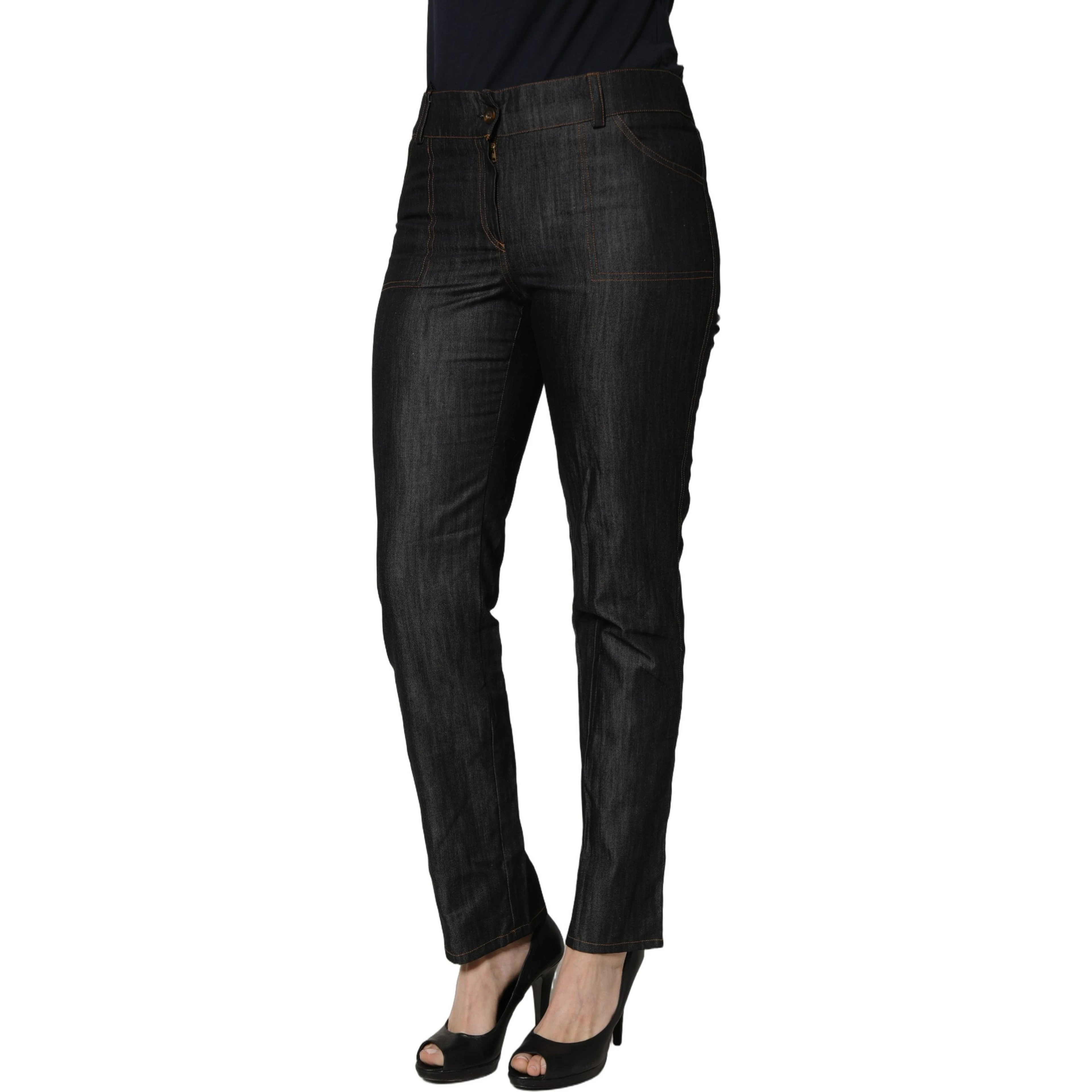 Black Cotton Mid Waist Skinny Denim Trouser Jeans