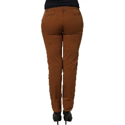 Brown Cotton Mid Waist Skinny Chino Pants