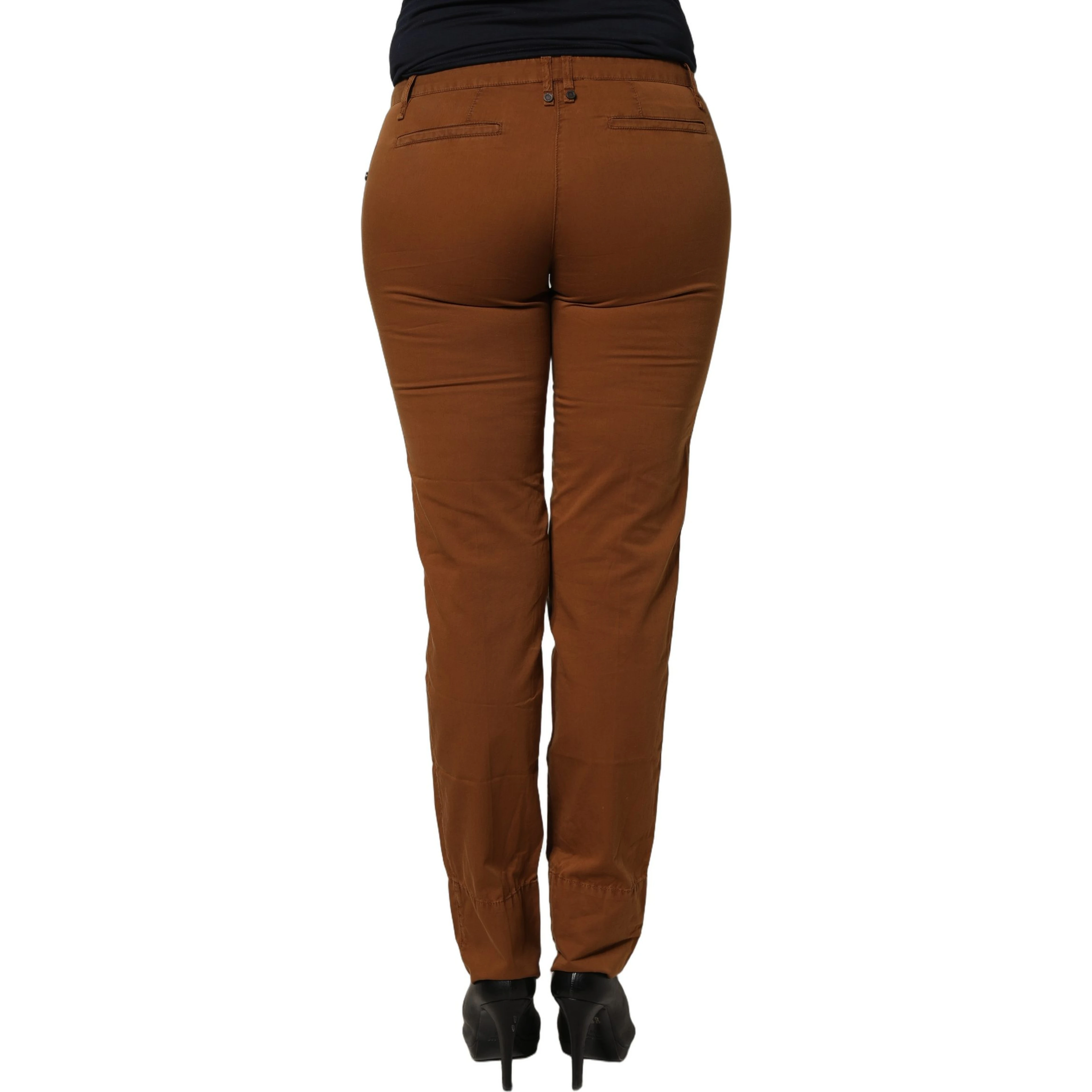 Brown Cotton Mid Waist Skinny Chino Pants
