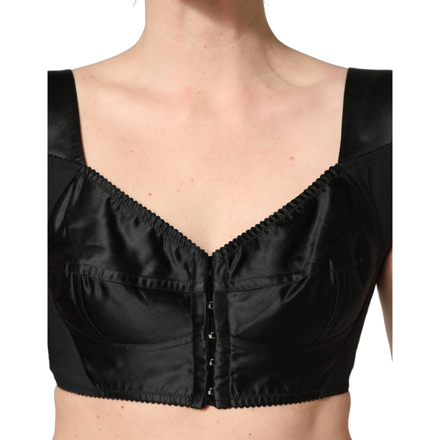 Black Satin Nylon Corset Sleeveless Cropped Top