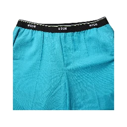 Blue Wool Mid Waist Tapered Women Trouser Pants
