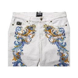 White Floral Print Skinny Denim Jeans