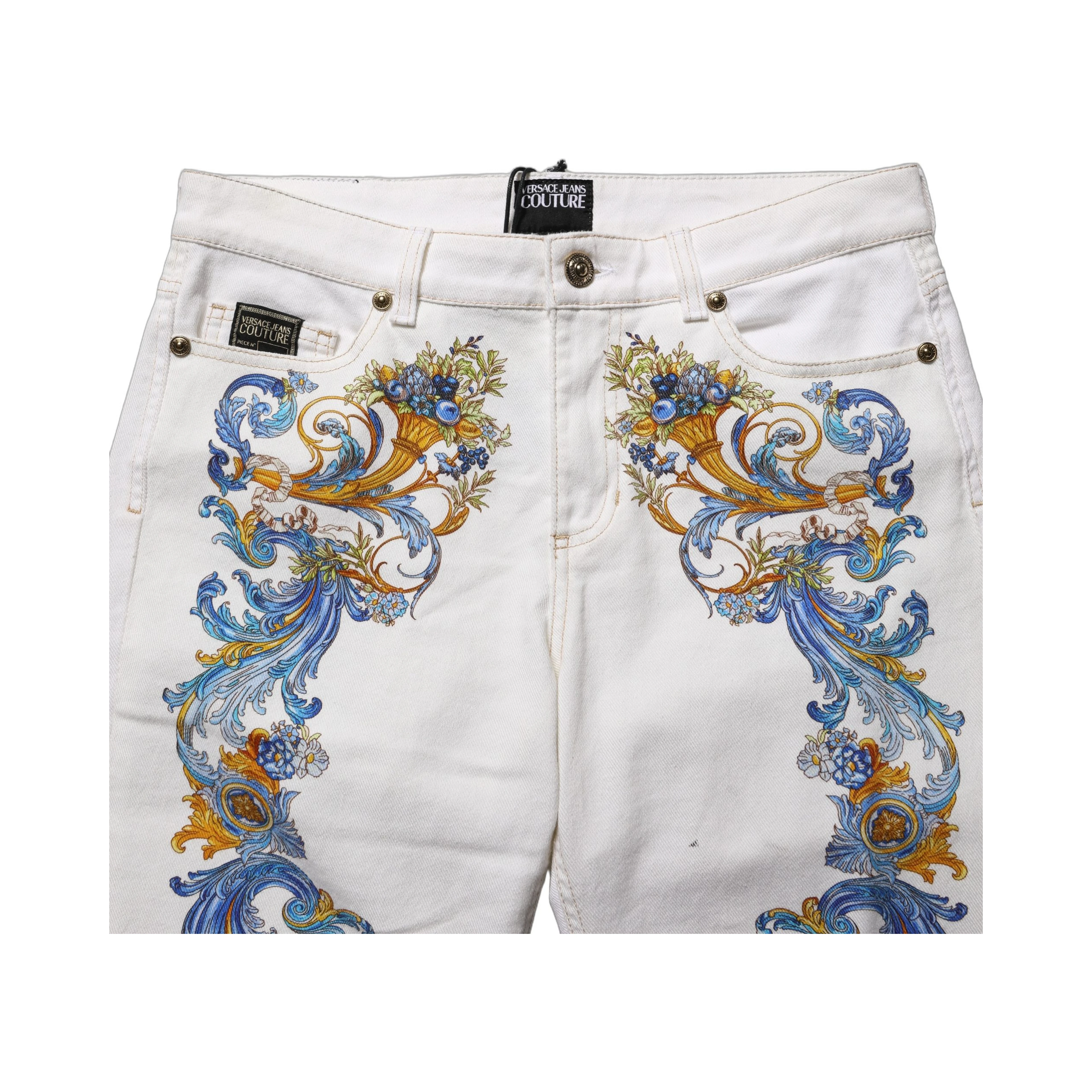 White Floral Print Skinny Denim Jeans
