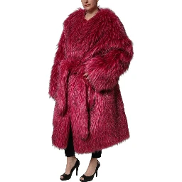 Fuchsia Belted Faux-Fur Trench Coat Jacket