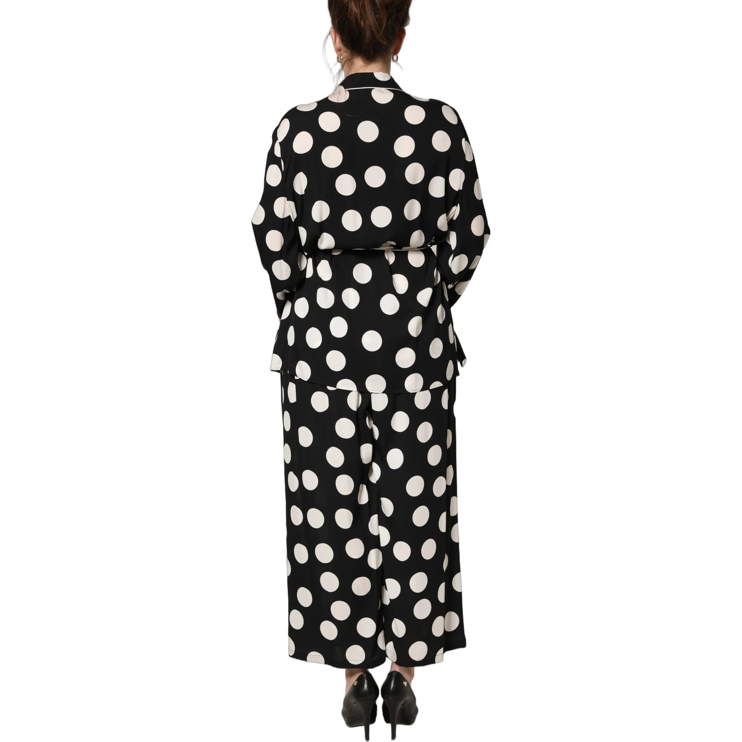 Black White Polka Dot Pajama 2 Piece Set Sleepwear