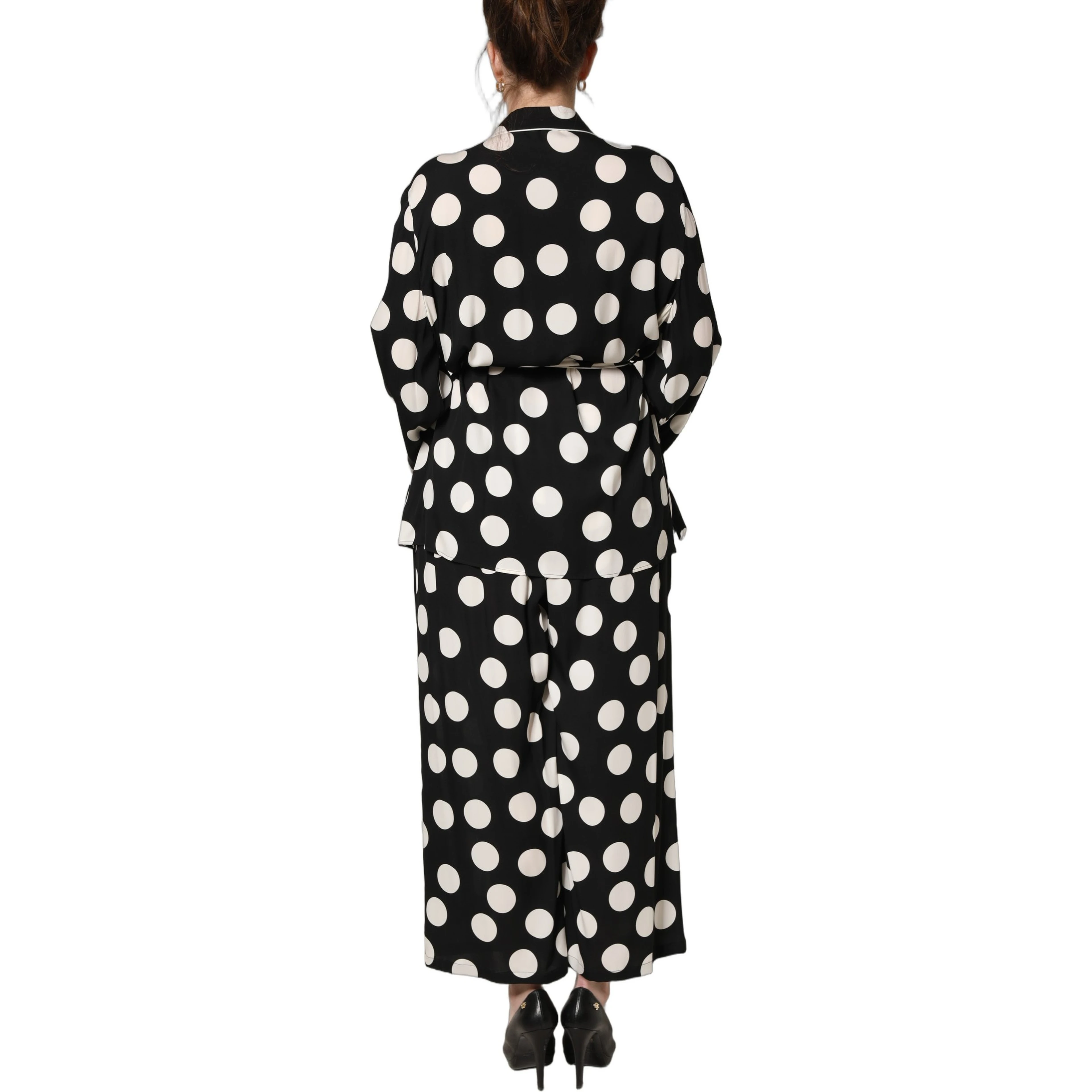 Black White Polka Dot Pajama 2 Piece Set Sleepwear