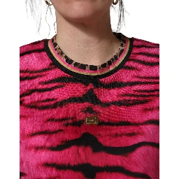 Pink Zebra Sleeveless Crew Neck Cropped T-shirt