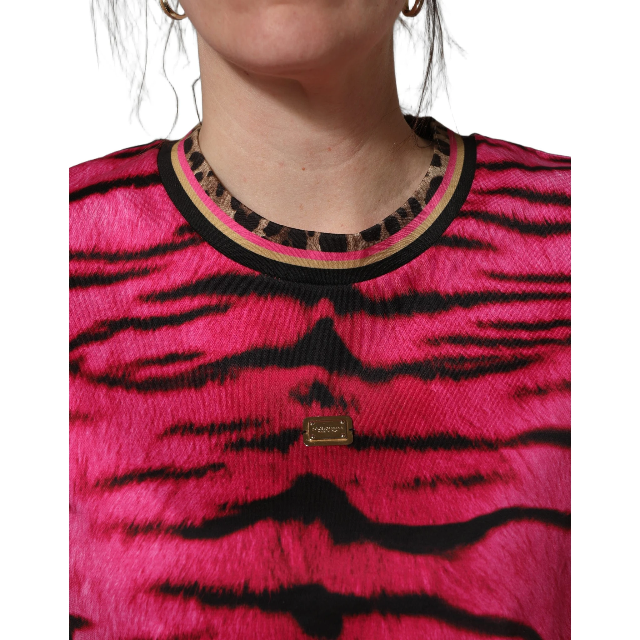Pink Zebra Sleeveless Crew Neck Cropped T-shirt