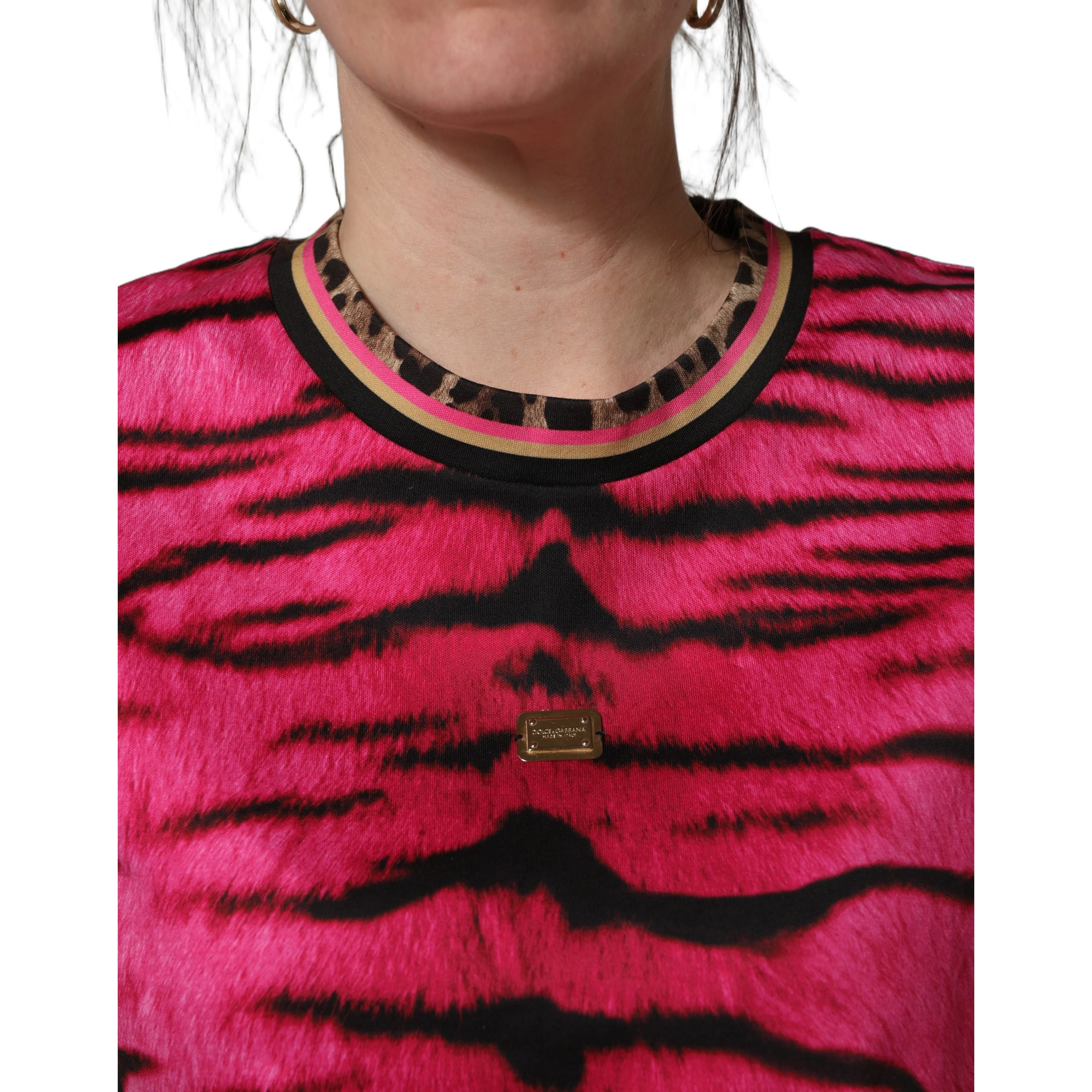 Pink Zebra Sleeveless Crew Neck Cropped T-shirt