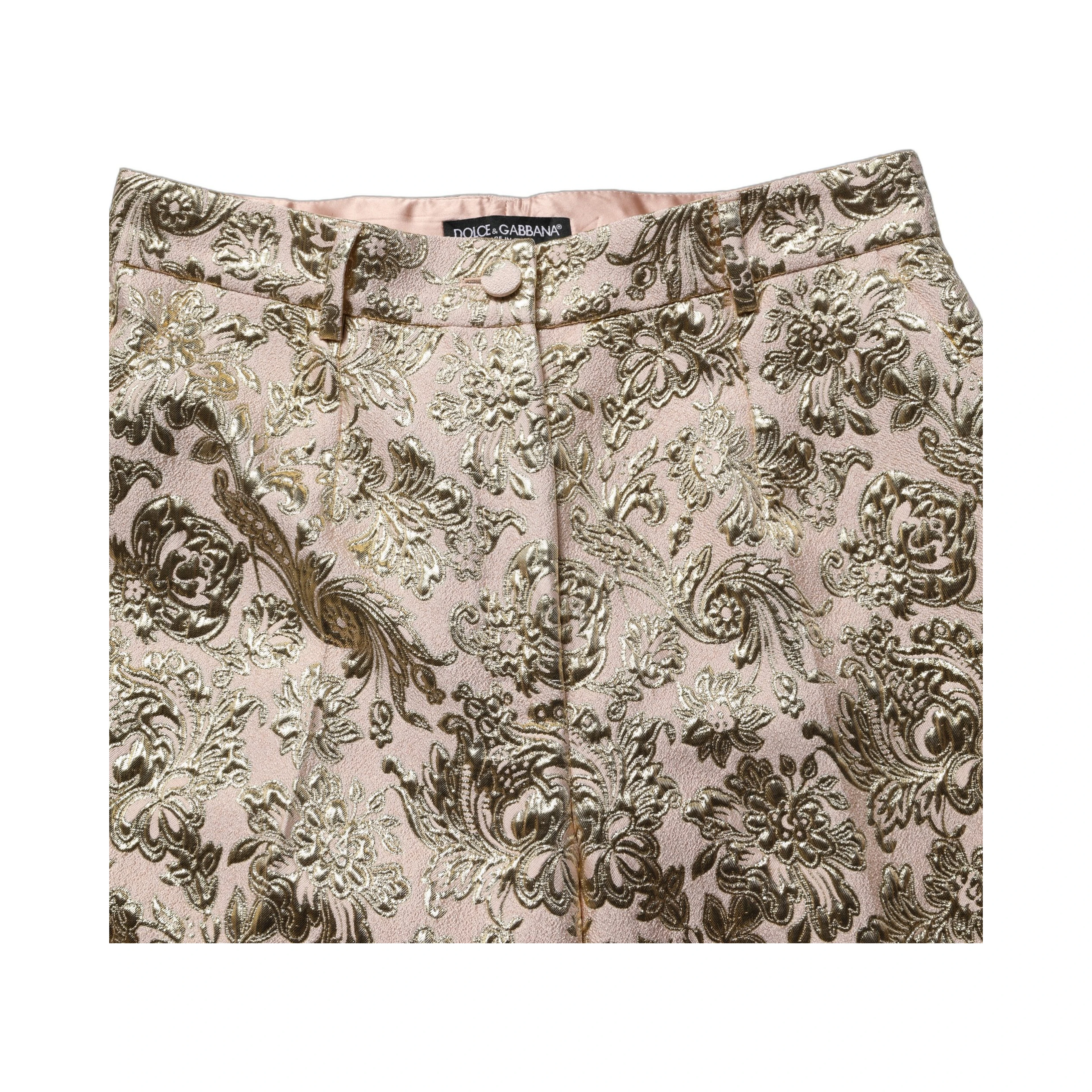 Gold Jacquard Floral Lamé Crop Trouser Pants