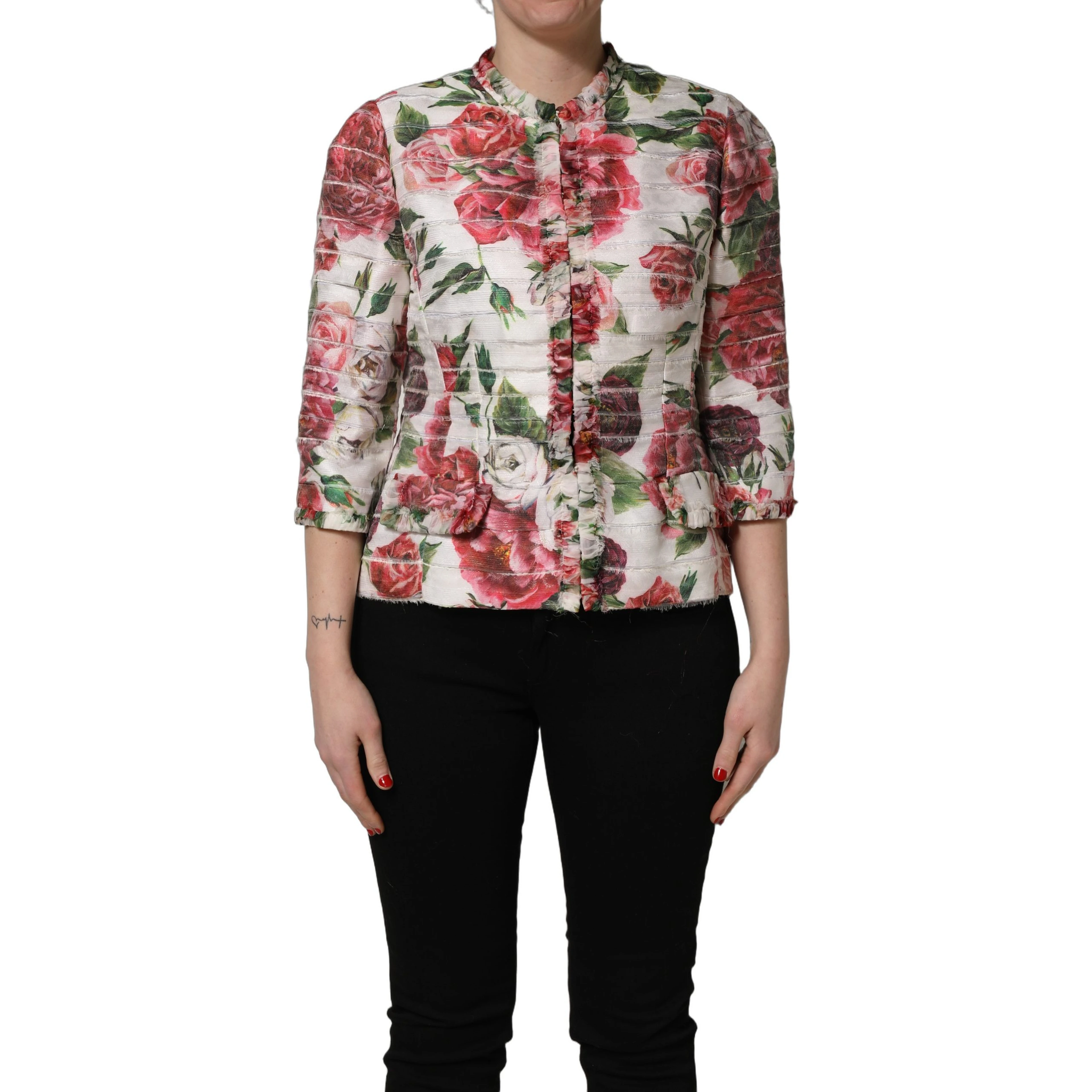 Multicolor Peony Print Polyester Coat Jacket