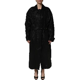 Black Belted Sheepskin Trench Coat Jacket