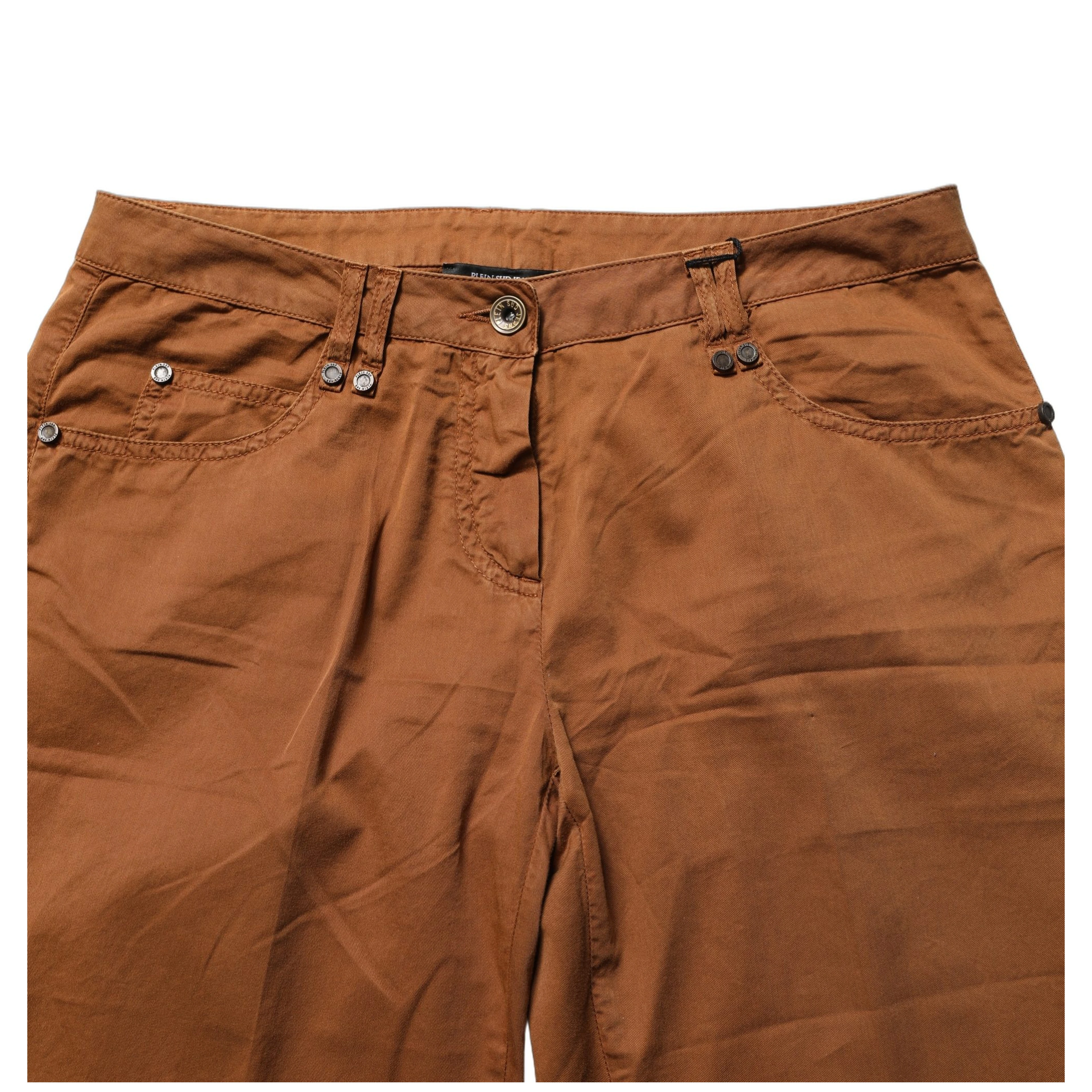 Brown Cotton Mid Waist Skinny Chino Pants