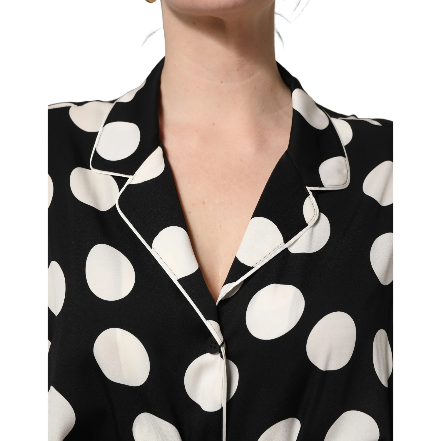 Black White Polka Dot Pajama 2 Piece Set Sleepwear