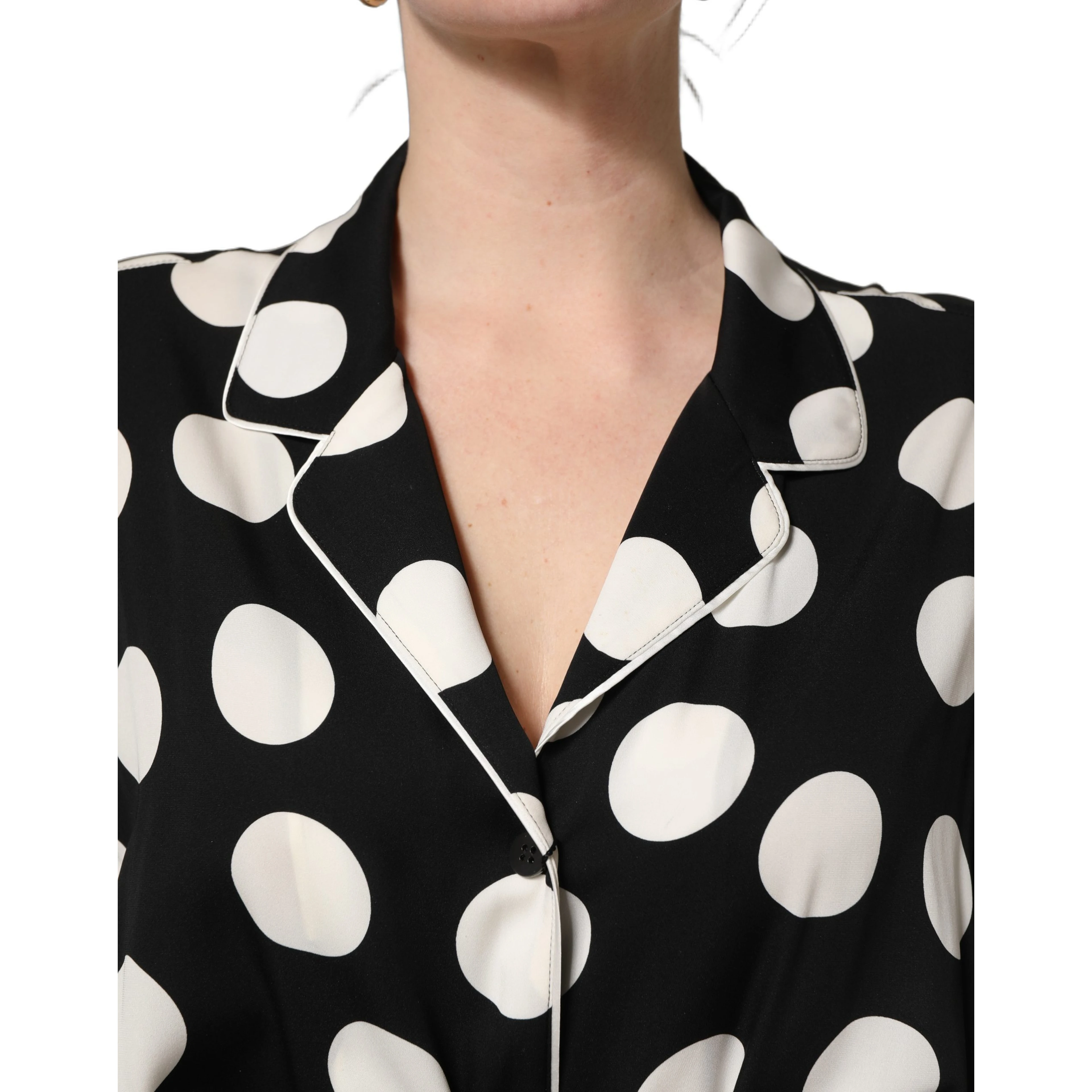 Black White Polka Dot Pajama 2 Piece Set Sleepwear