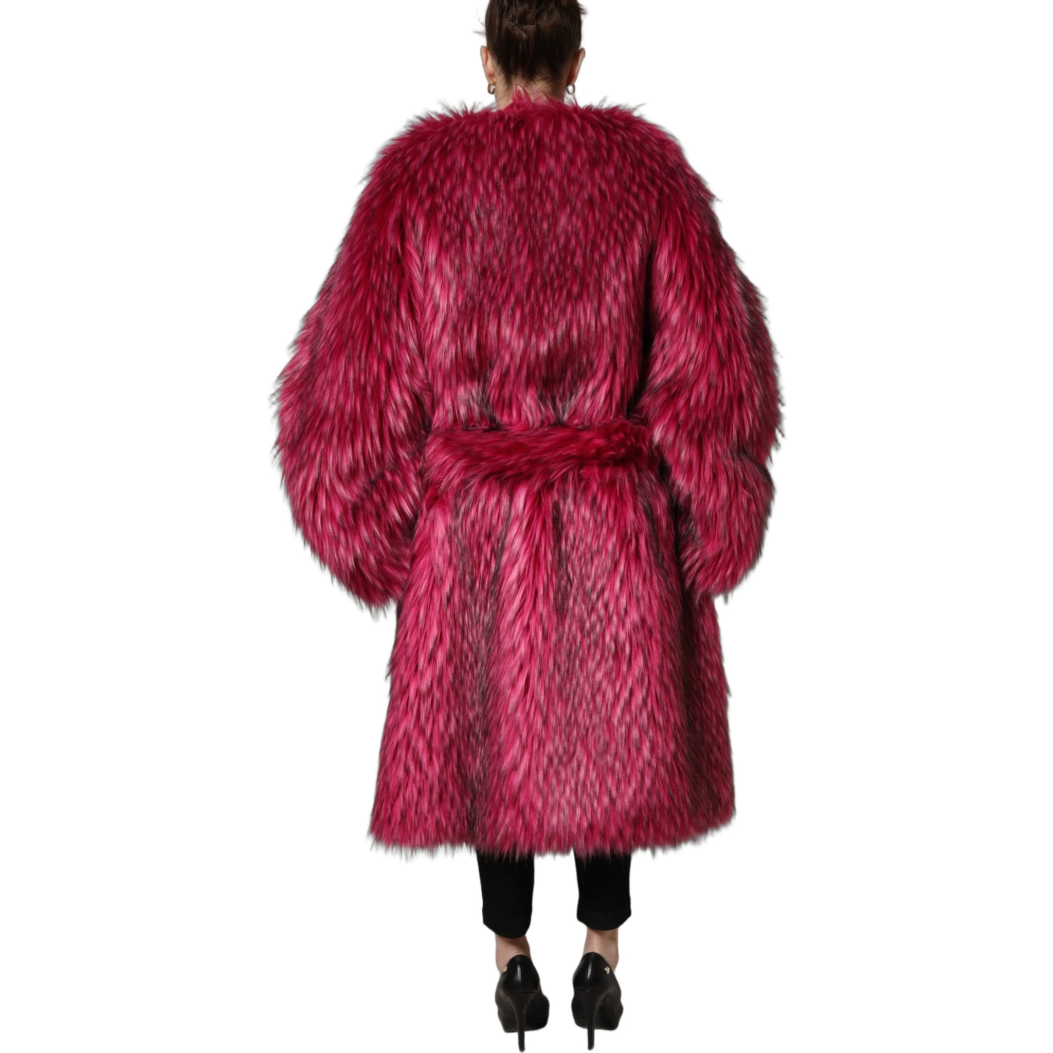 Fuchsia Belted Faux-Fur Trench Coat Jacket